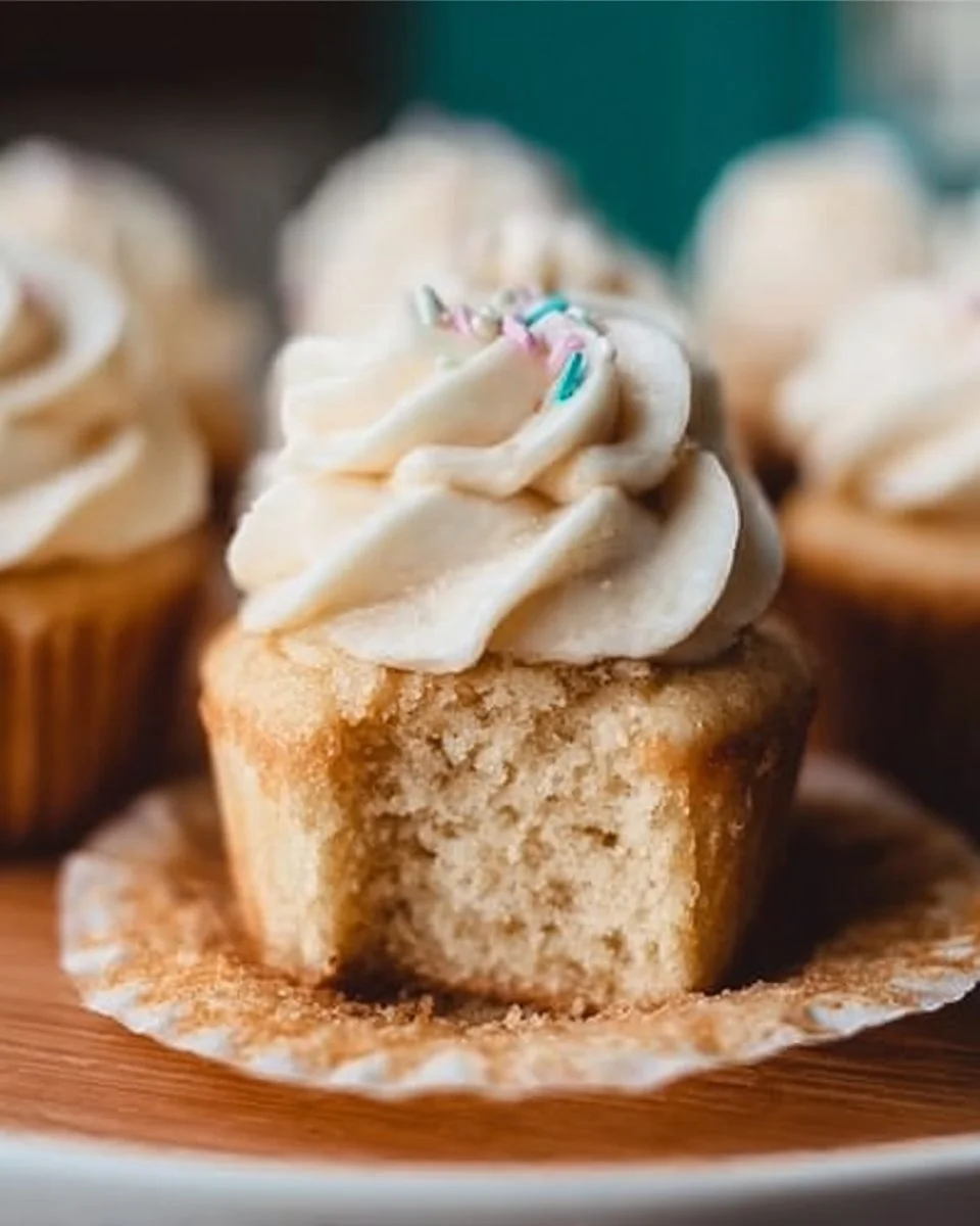 Freshly baked homemade vanilla cupcakes with creamy frosting