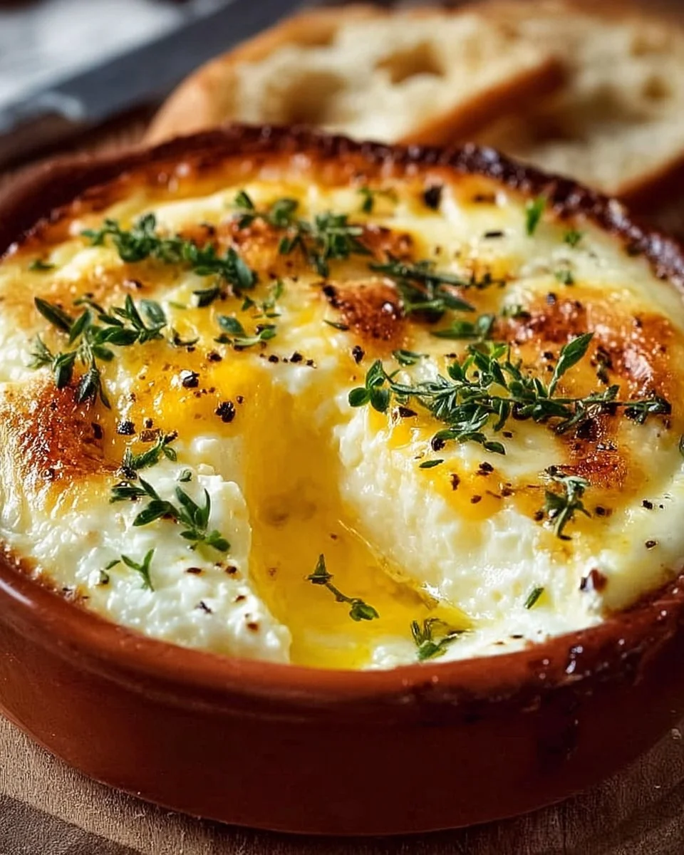 Irresistibly Creamy Baked Cottage Cheese Eggs for Breakfast Bliss 1 Baked cottage cheese eggs served in a rustic dish for a creamy breakfast delight.