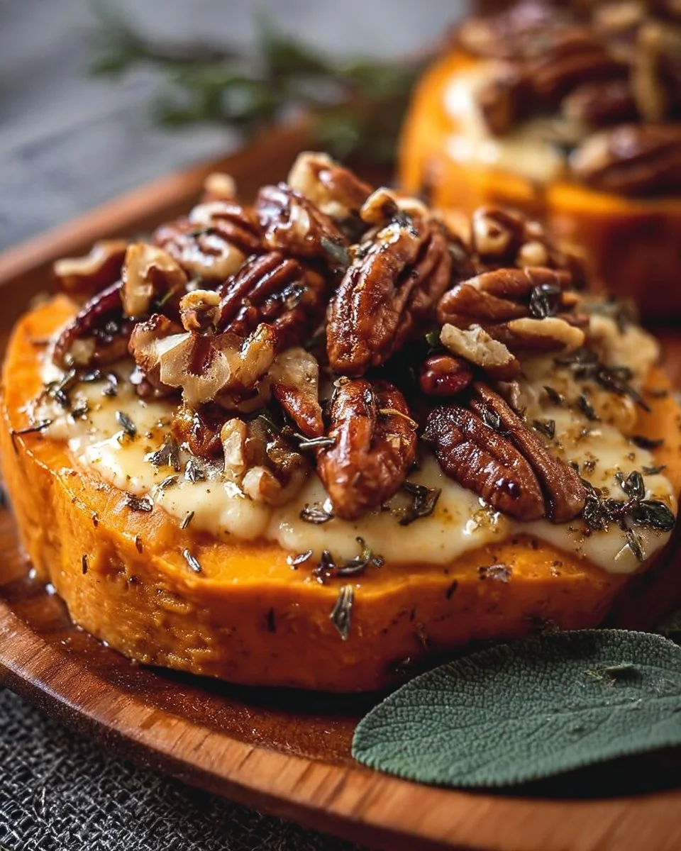 Irresistibly Creamy Maple Pecan Brie Sweet Potatoes Delight 1 Creamy maple pecan brie served on sweet potatoes for a delicious dish