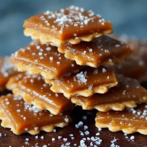 Irresistibly Crunchy Salted Caramel Cracker Bites Delight 2 Crunchy salted caramel cracker bites in a bowl, perfect snack