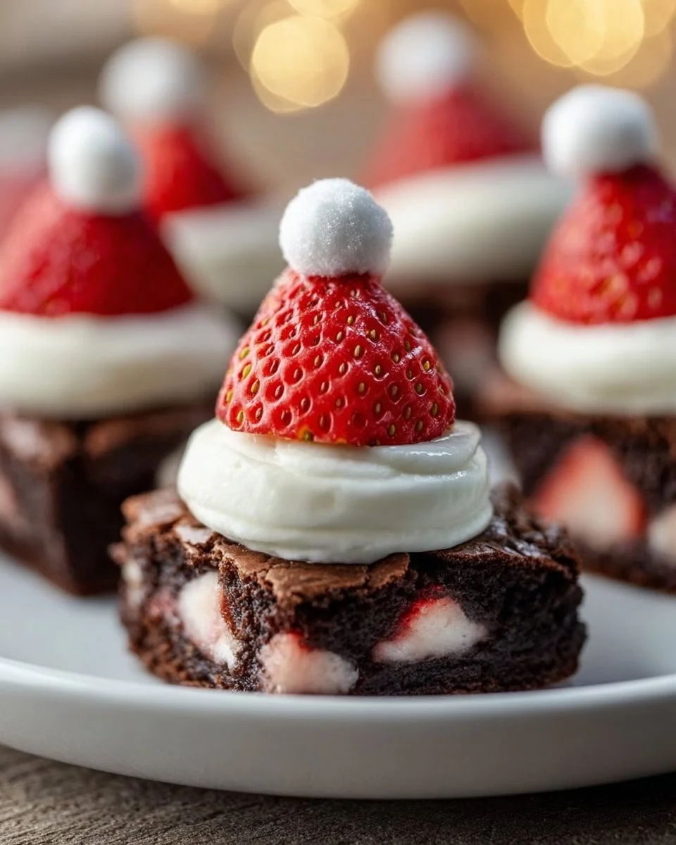 Cute strawberry brownie Santa hats decorated treats