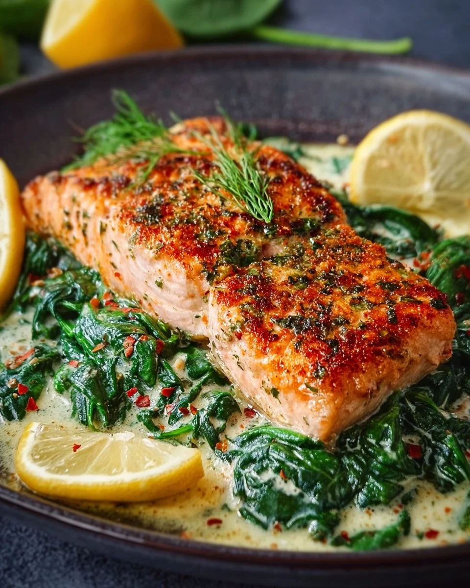 Keto Salmon with Spinach dish loaded with flavor and healthy ingredients