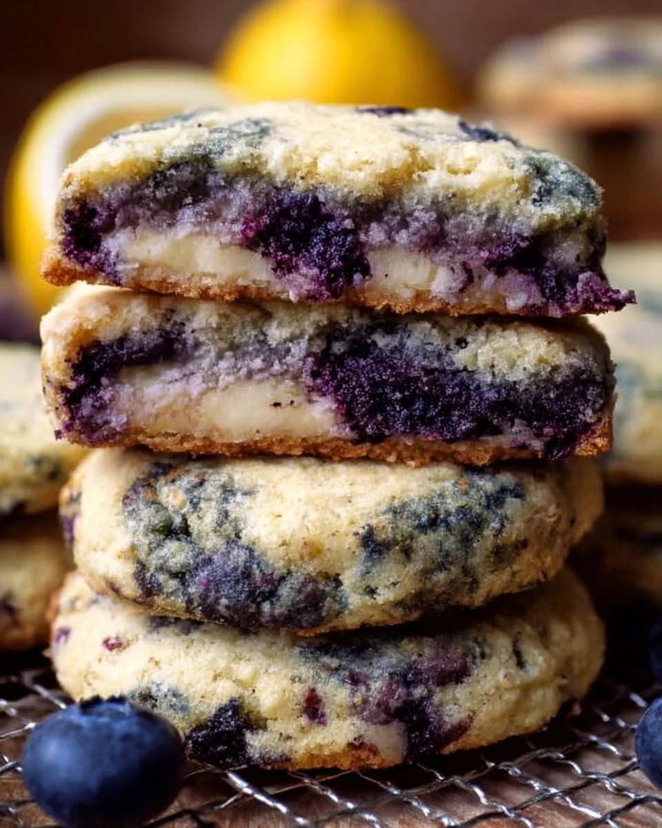 Lemon Blueberry Cheesecake Cookies on a plate, showcasing vibrant colors and textures.