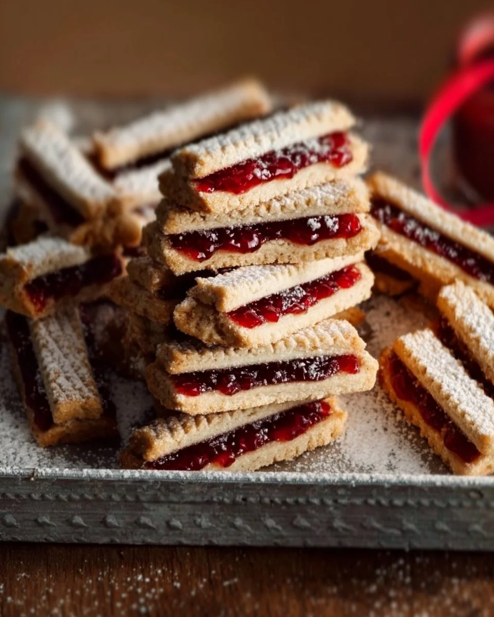 Delicious homemade Linzer Strips with jam filling and nutty crust