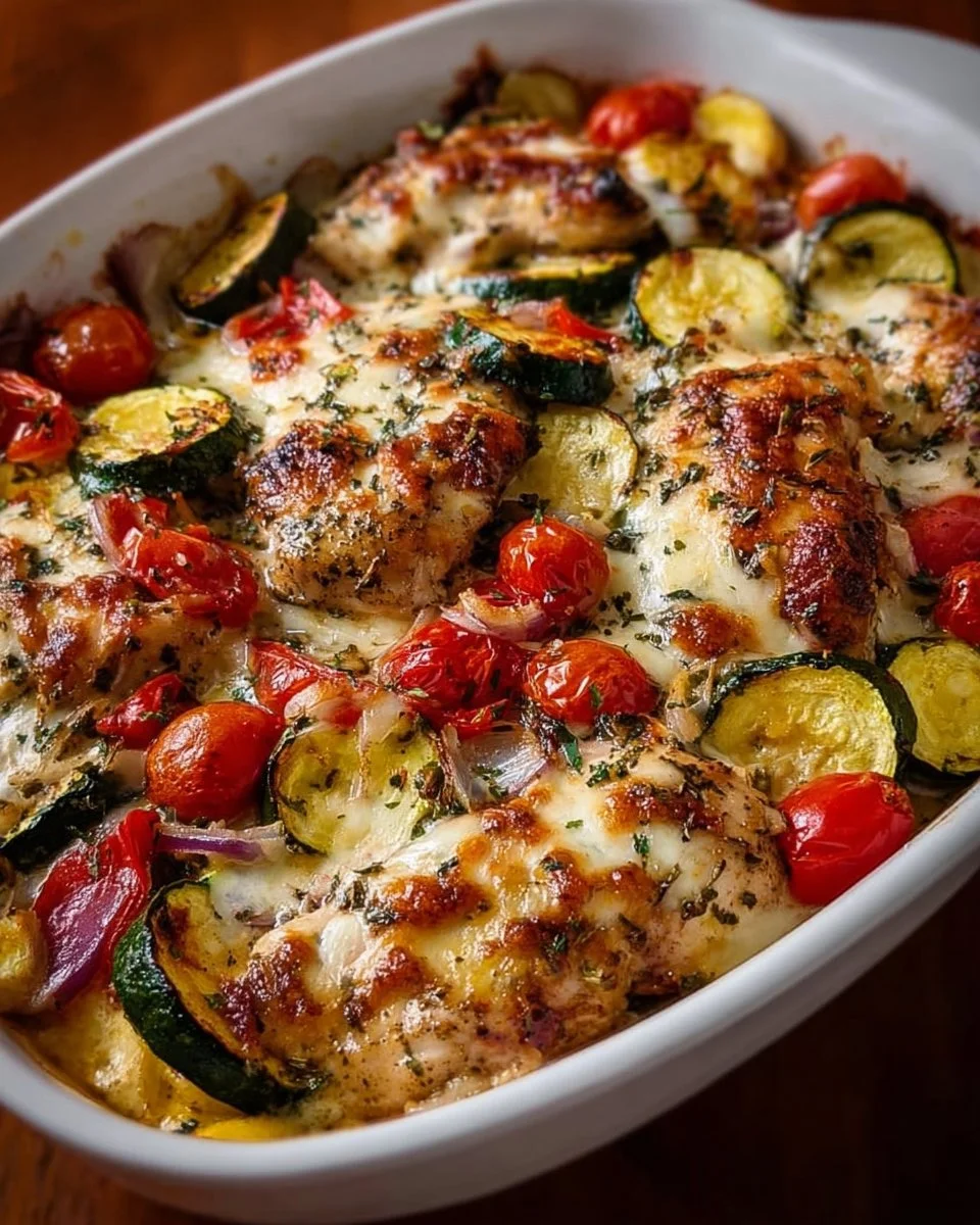 Mediterranean Chicken Zucchini Bake 1 Healthy Mediterranean Chicken Zucchini Bake with fresh vegetables