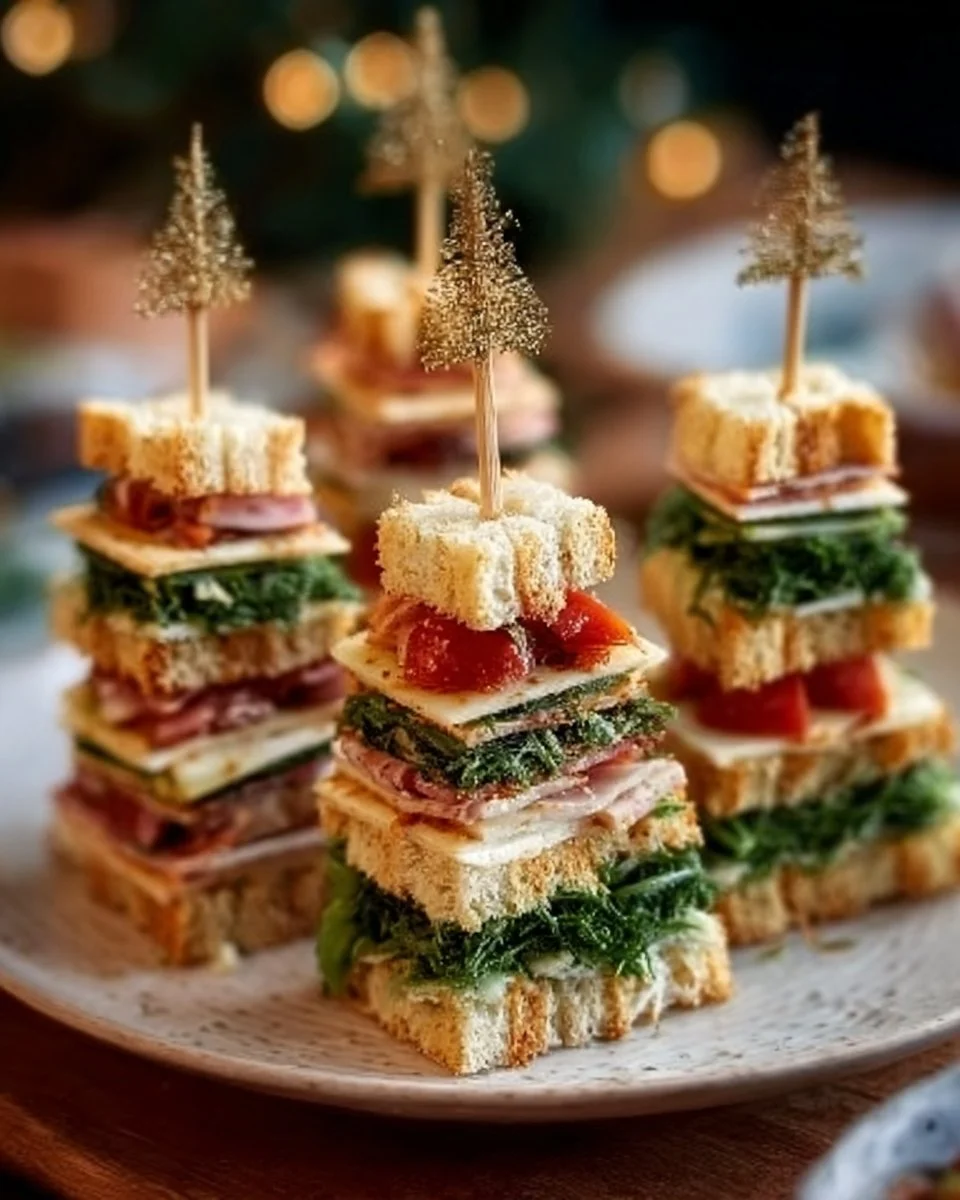 Mini Christmas Tree Sandwich Skewers for festive holiday gatherings