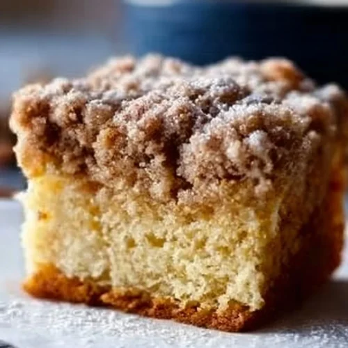 New York Style Crumb Cake 2 New York Style Crumb Cake with crumbly topping on a plate