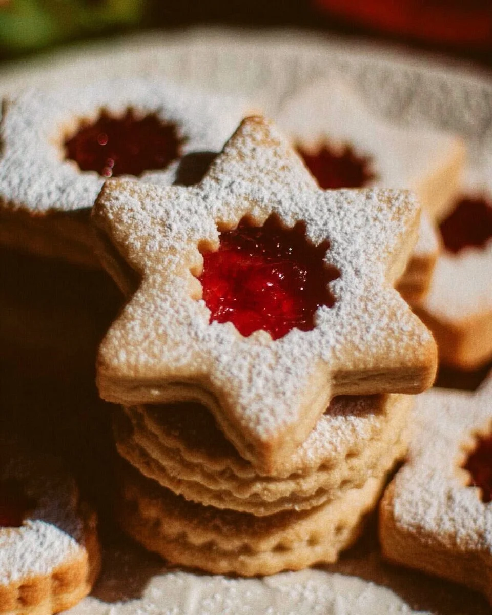 No-Chill Linzer Cookies 1 No-Chill Linzer Cookies on a plate decorated with powdered sugar