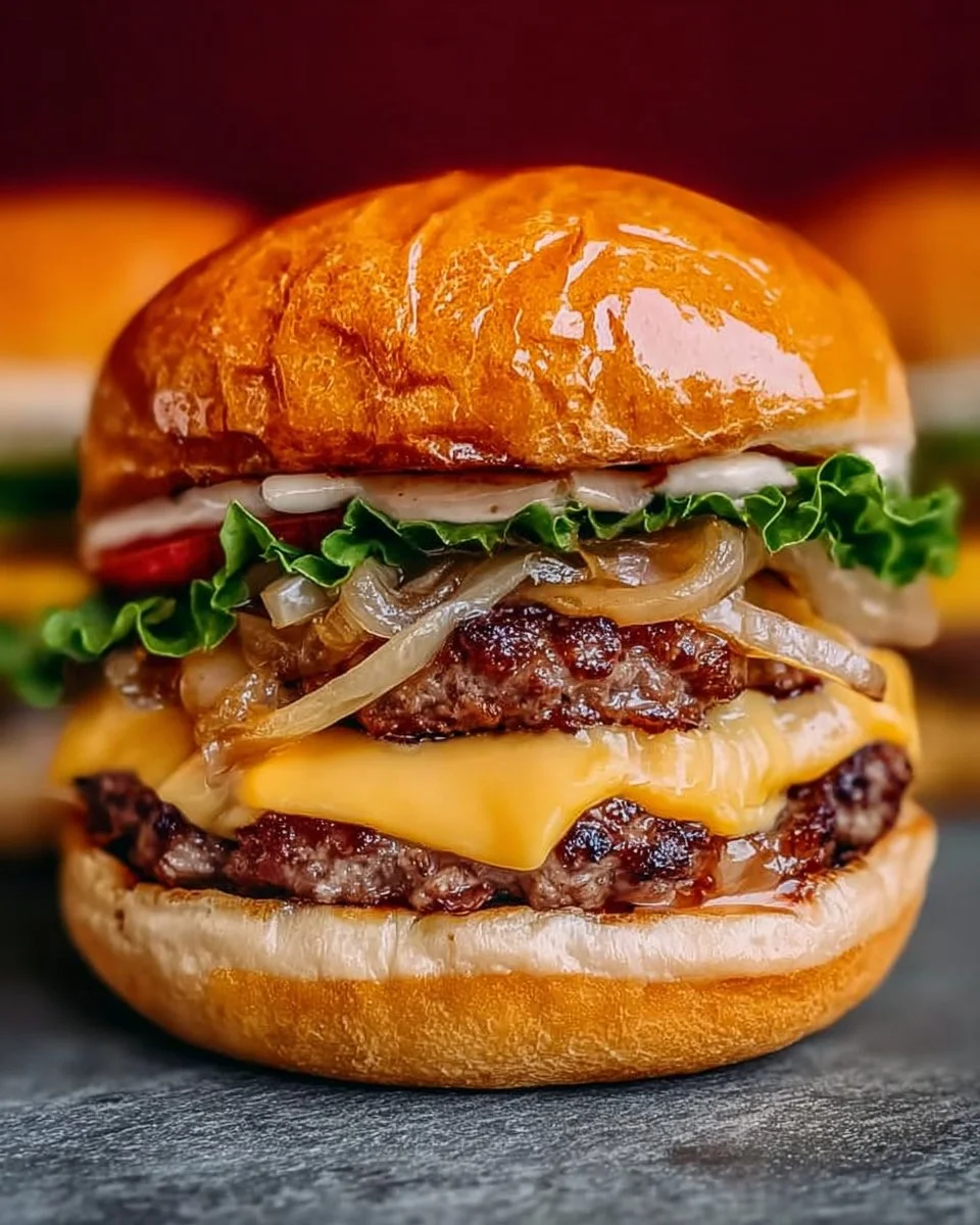 Delicious Oklahoma Onion SmashBurger served with toppings and fresh ingredients