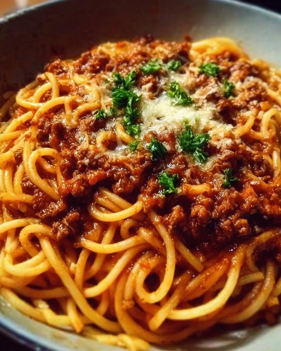 One Pot Pasta Bolognese: Quick, Comforting Family Favorite 1 One Pot Pasta Bolognese served in a bowl with fresh herbs and grated cheese