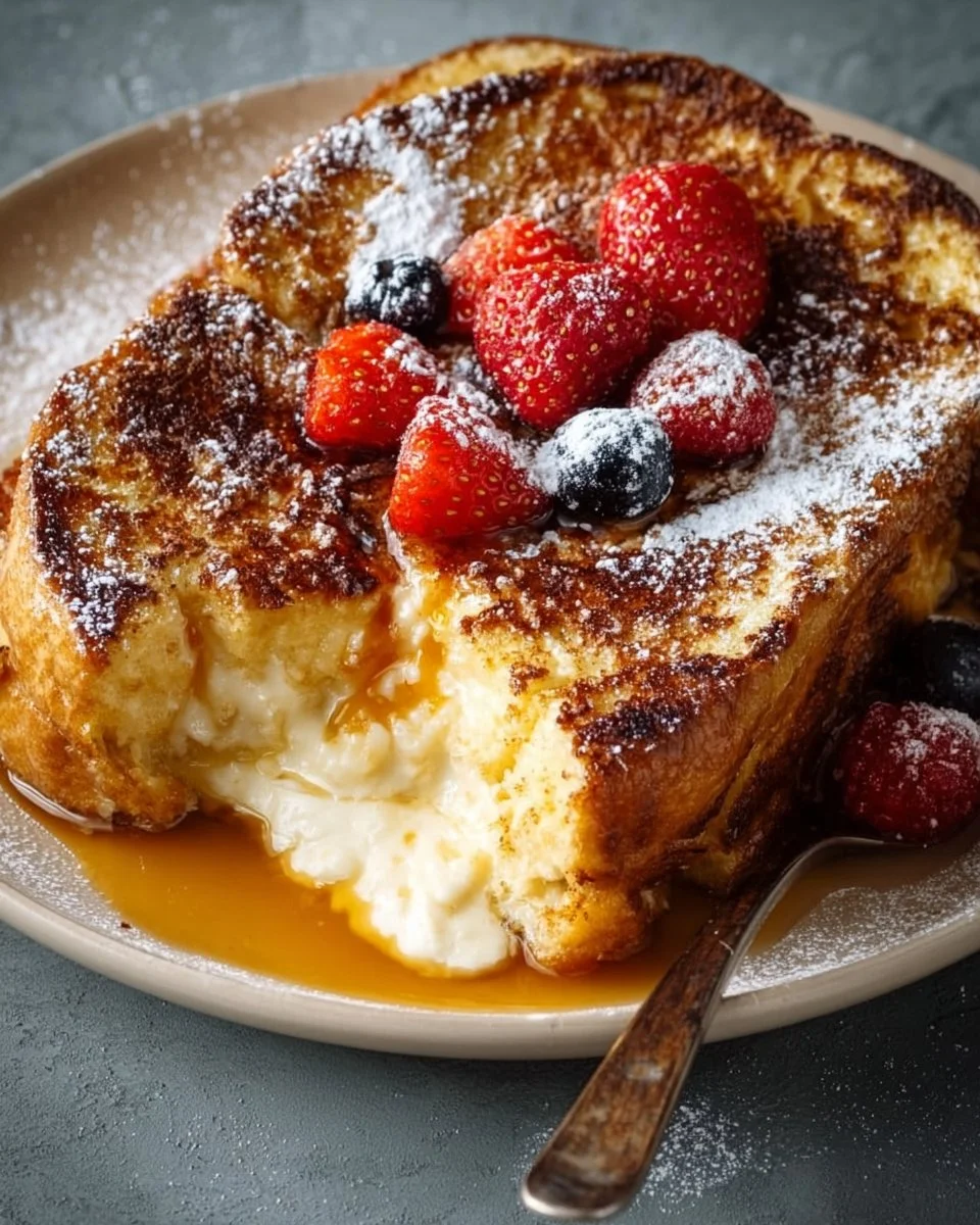 Overnight crème brûlée French toast bake with caramelized sugar topping