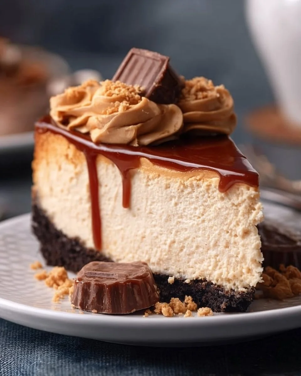 Peanut Butter Cheesecake 1 Deliciously creamy Peanut Butter Cheesecake topped with a rich peanut butter swirl.