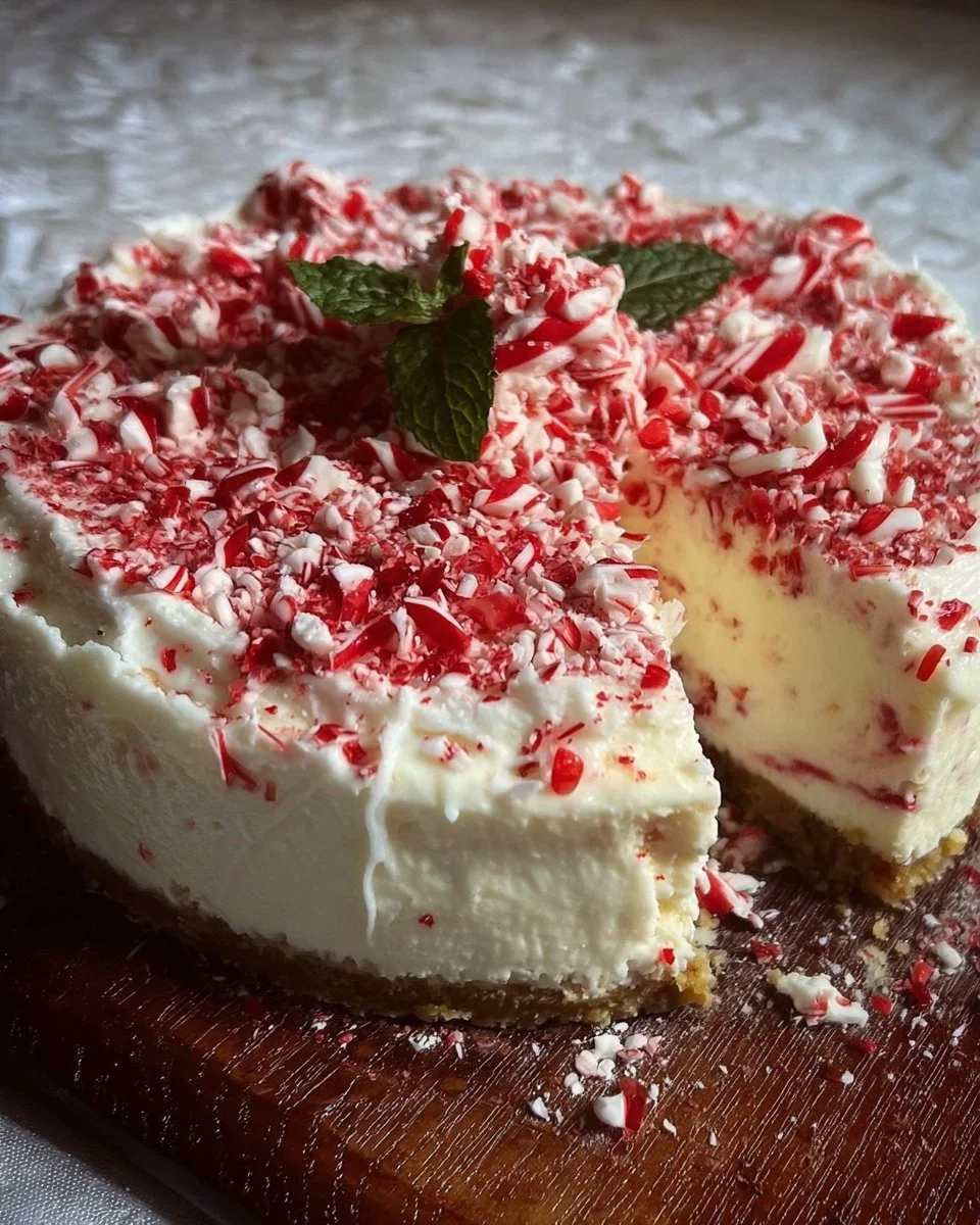 Peppermint Cheesecake 1 Slice of peppermint cheesecake with festive garnish and mint leaves