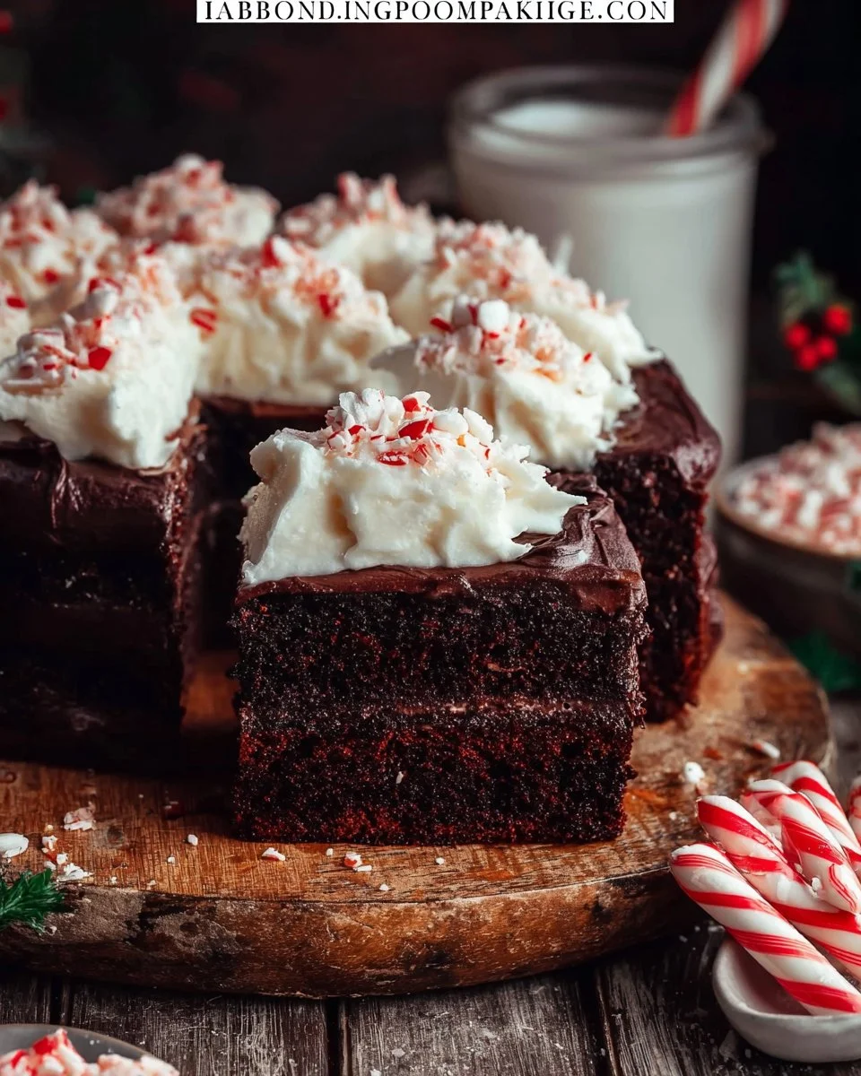 Peppermint Mocha Cake 1 Delicious Peppermint Mocha Cake topped with chocolate and peppermint decorations
