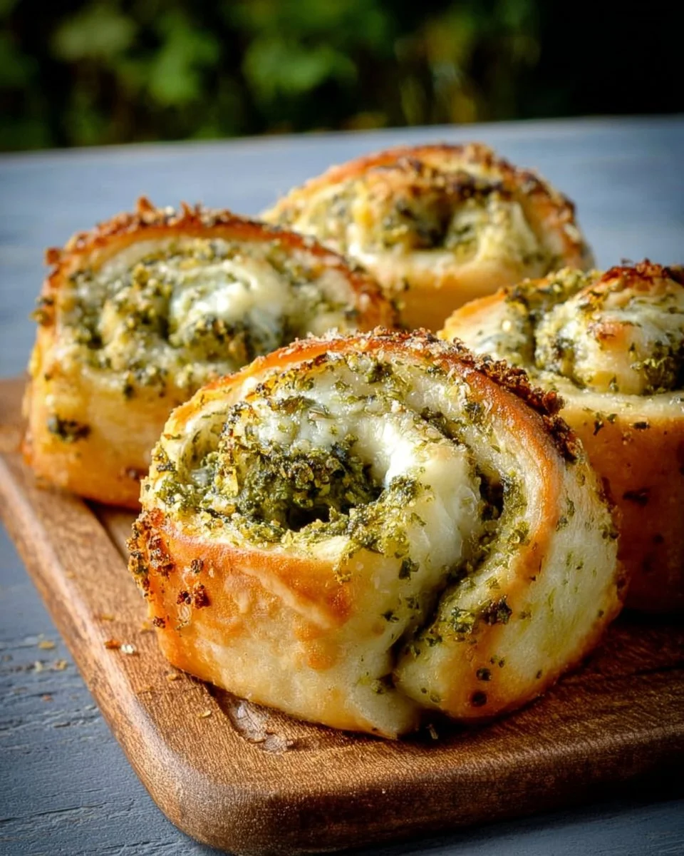 Pesto cheese roll-ups served on a platter, a tasty snack option