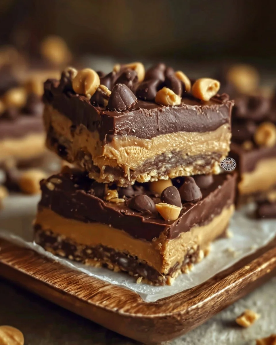 Reese’s Peanut Butter No-Bake Bars Recipe 1 Delicious Reese's Peanut Butter No-Bake Bars ready to enjoy