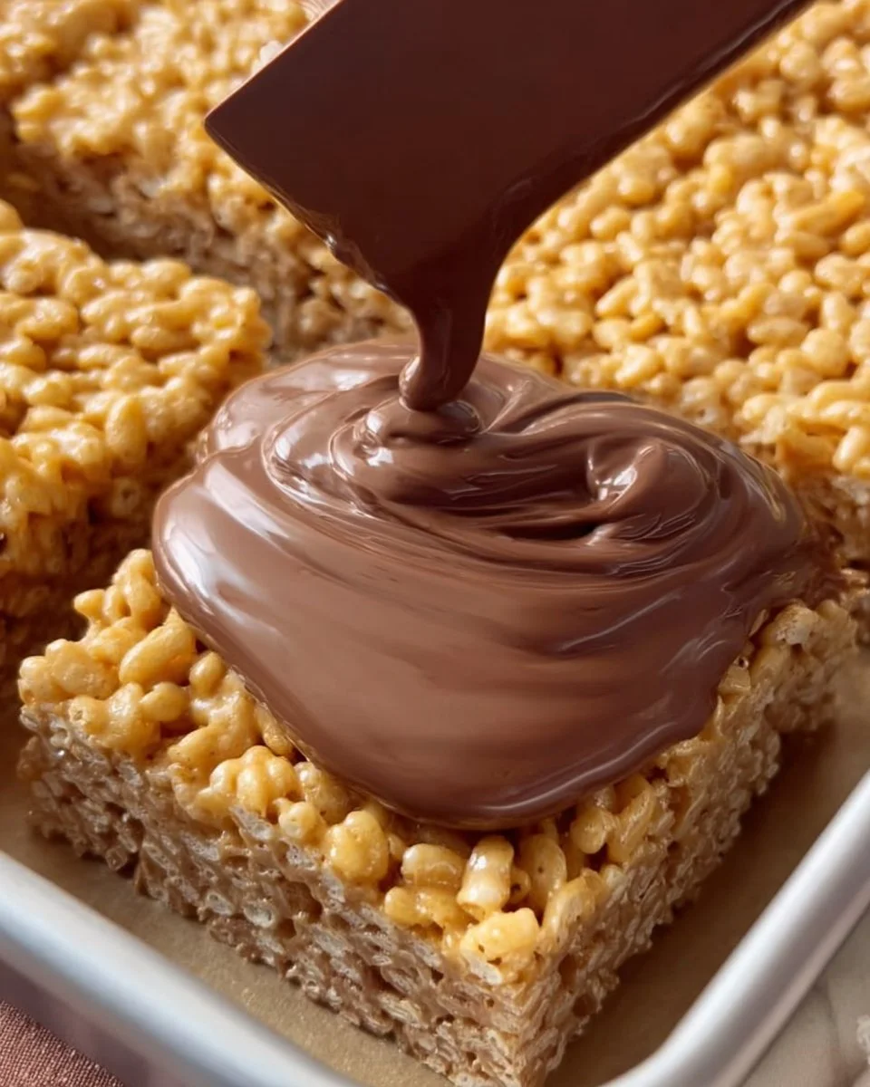 Homemade Rice Krispies Treats arranged on a plate.