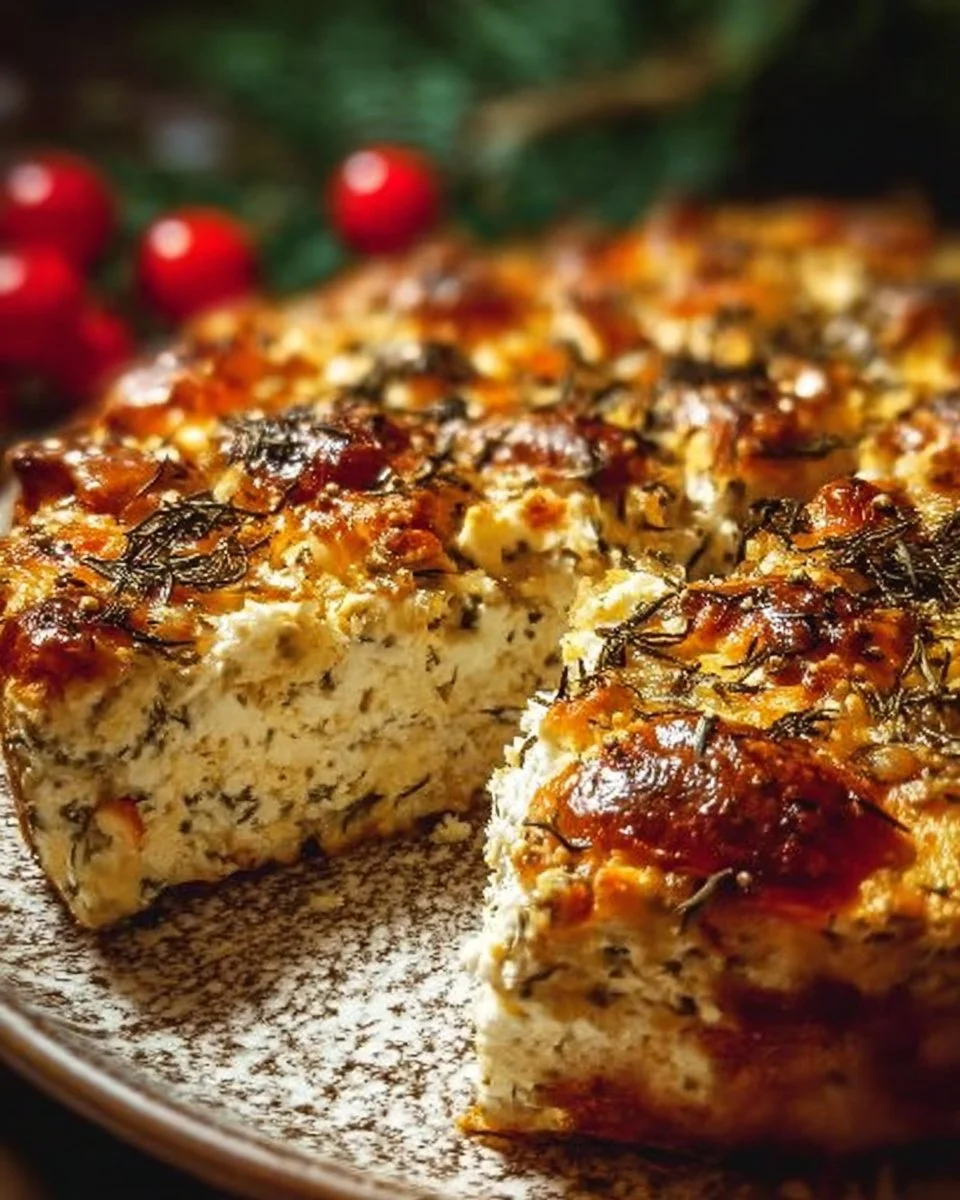Delicious Ricotta Herb Bake topped with fresh herbs and served warm