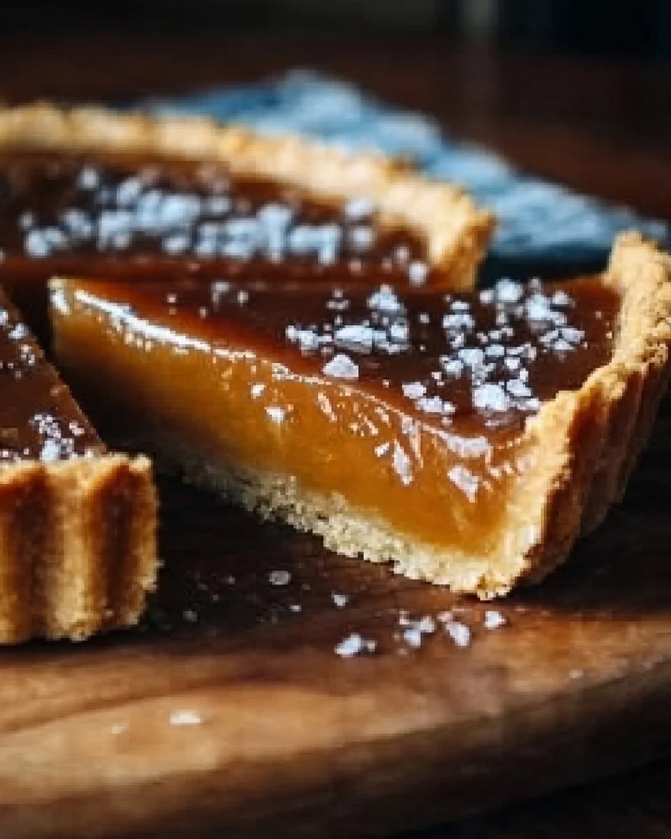 Salted Caramel Tart 1 Delicious salted caramel tart topped with drizzled caramel and sea salt