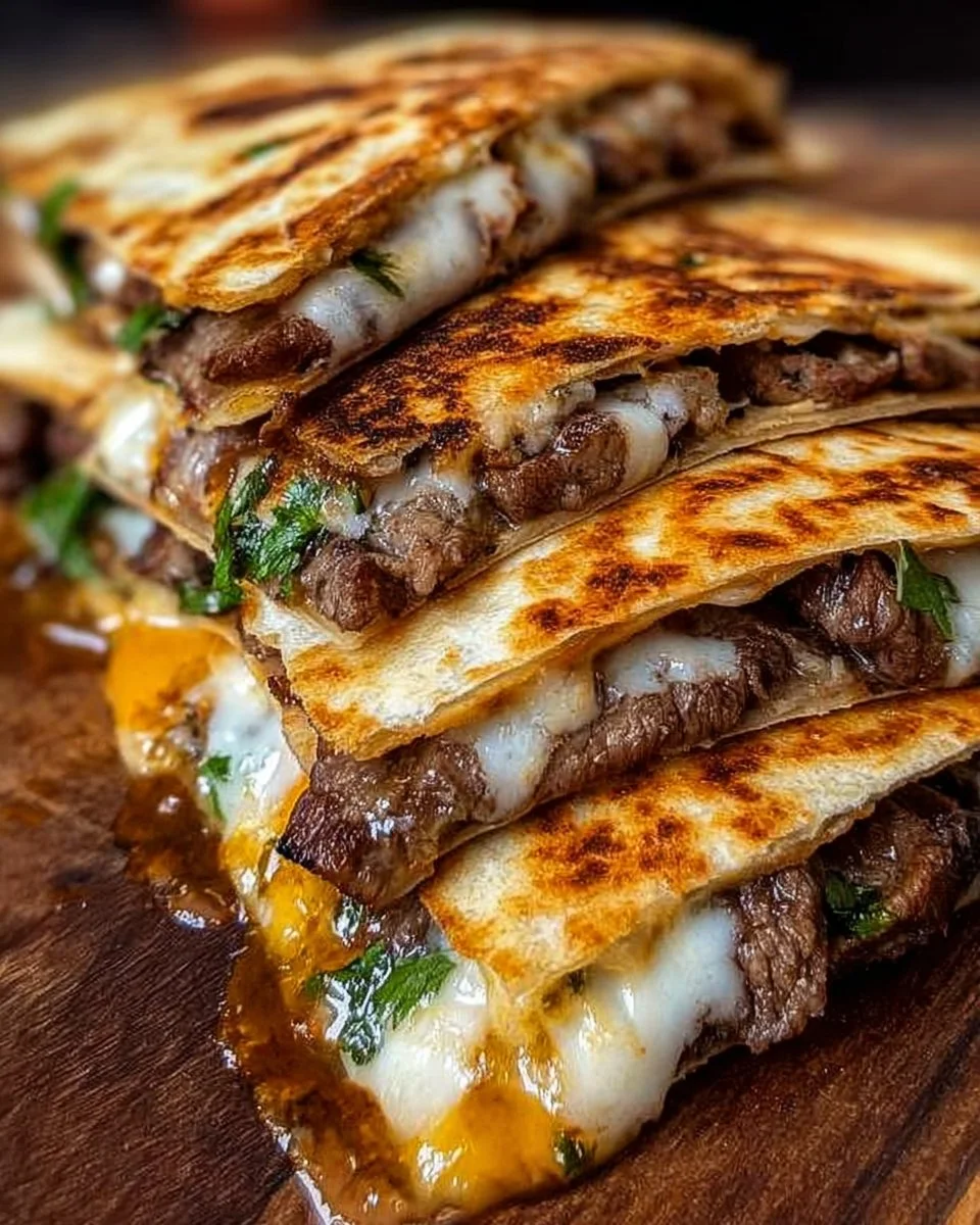 Delicious Steak Cheese Quesadillas with melted cheese and tender steak filling