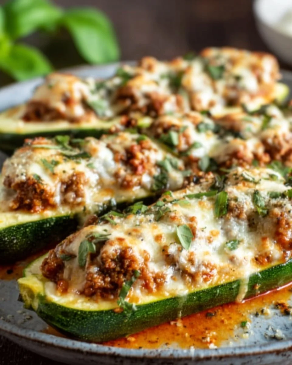 Delicious stuffed zucchini boats filled with meat and vegetables