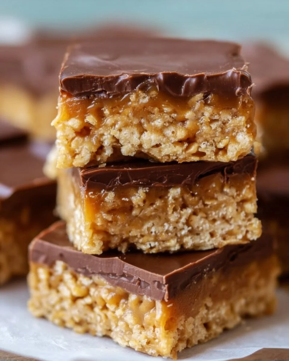 Delicious Scotcheroos made with chocolate, peanut butter, and crispy rice cereal