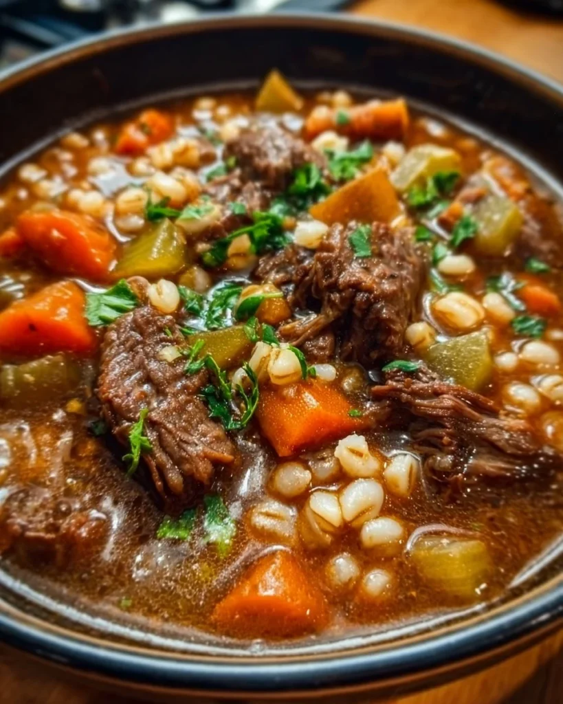 Thick Crockpot Beef and Barley Soup