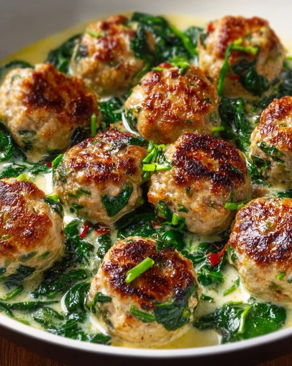 Turkey Meatballs with Spinach 1 Delicious Turkey Meatballs with Spinach served on a plate