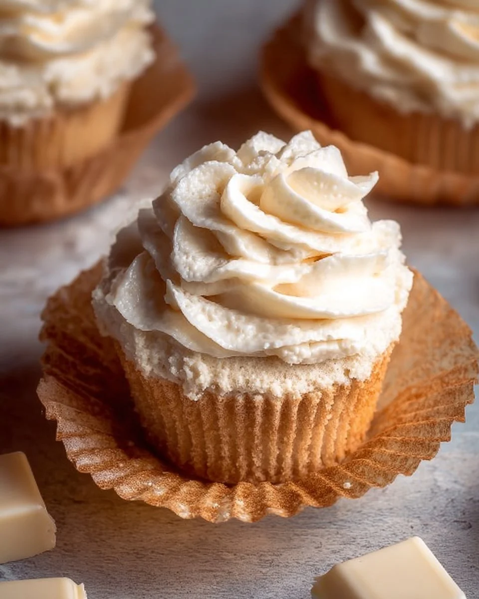 White Chocolate Cupcakes 1 Delicious white chocolate cupcakes topped with creamy frosting