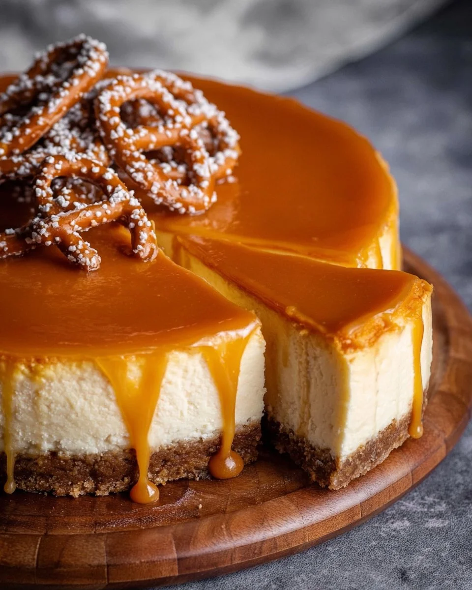 White Chocolate Salted Caramel Cheesecake 1 Delicious White Chocolate Salted Caramel Cheesecake slice on a plate