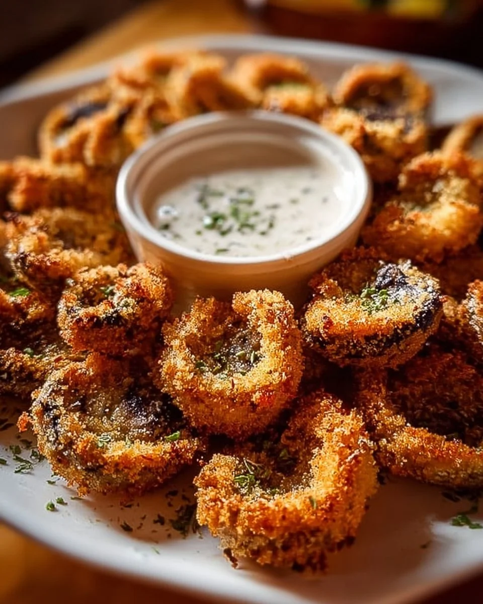 Air Fryer Ranch Mushrooms cooked to perfection and garnished with herbs.
