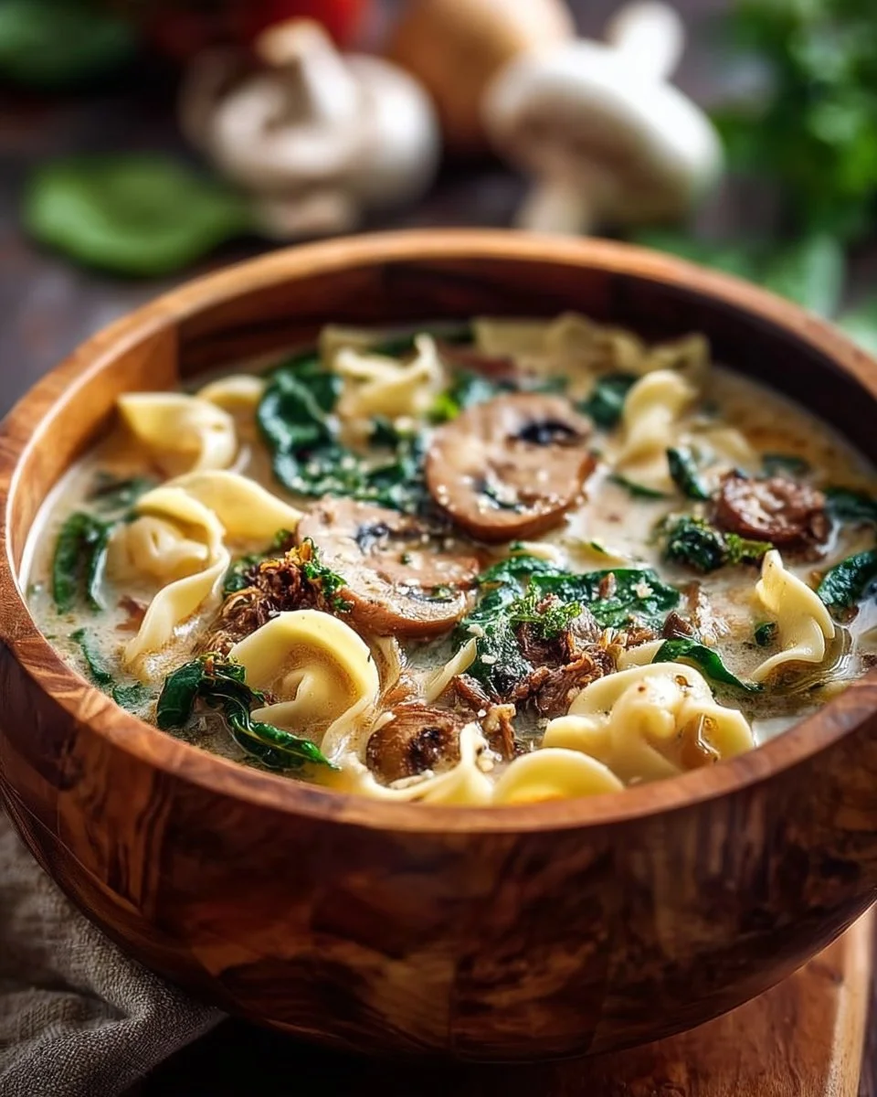 Bowl of creamy Alfredo Lasagna Soup topped with cheese and herbs