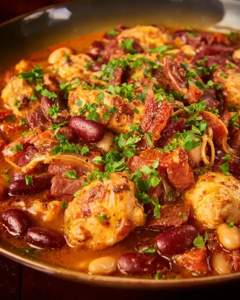 Bowl of spicy Cajun White Chicken Chili topped with cilantro and jalapeños