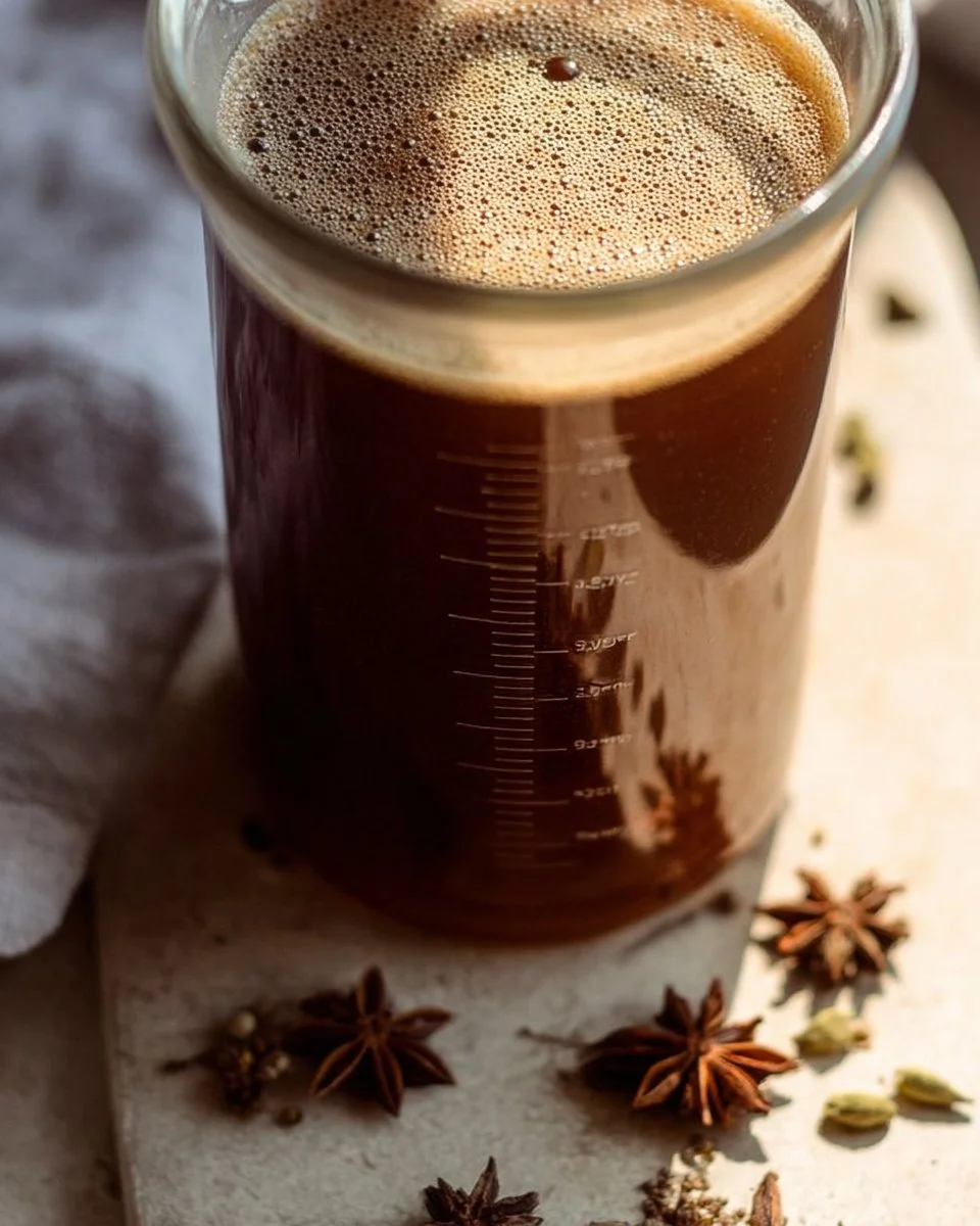 Chai Concentrate 1 A cup of chai tea made with concentrated chai concentrate.