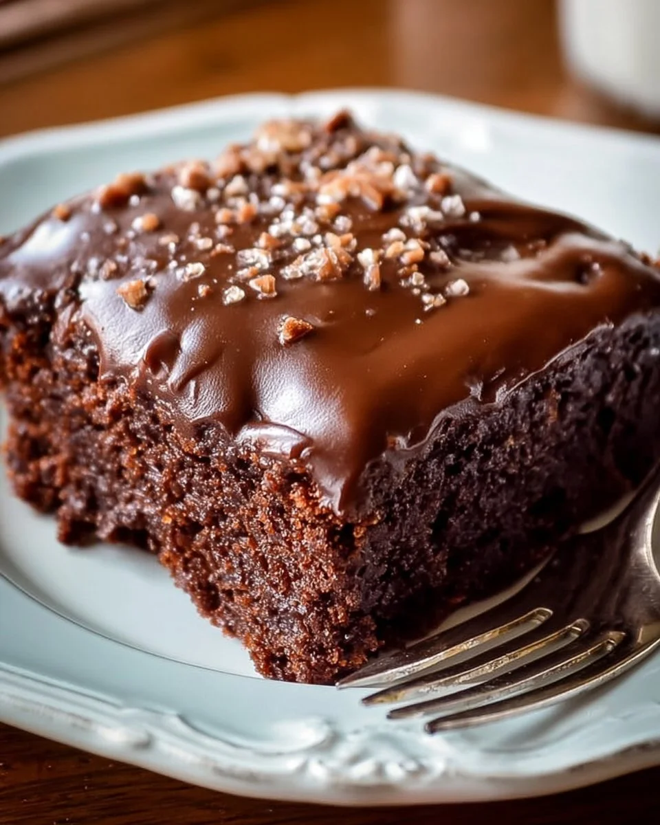 Classic Texas Sheet Cake with chocolate frosting and pecans