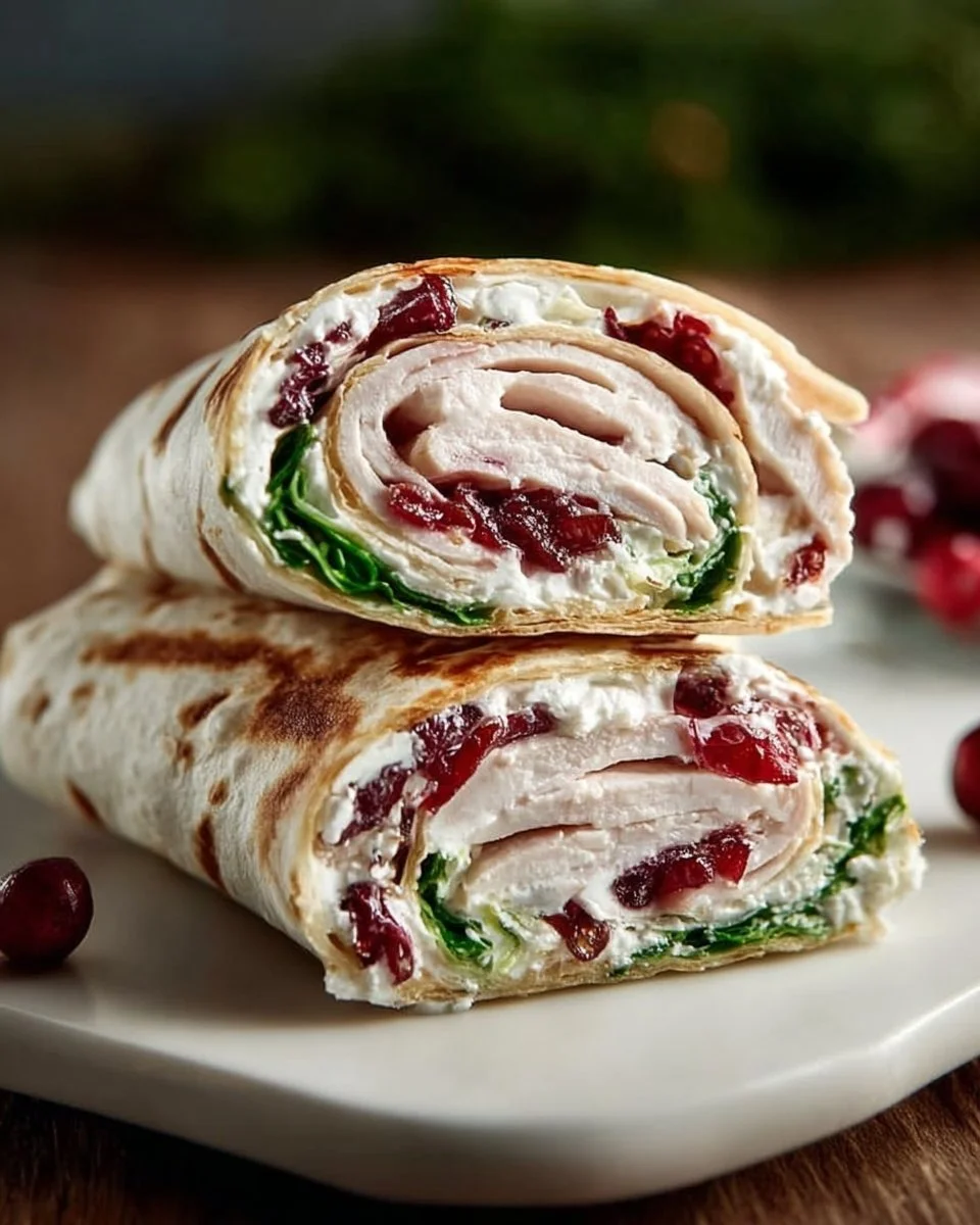 Cranberry Cottage Cheese Turkey Wrap with fresh ingredients