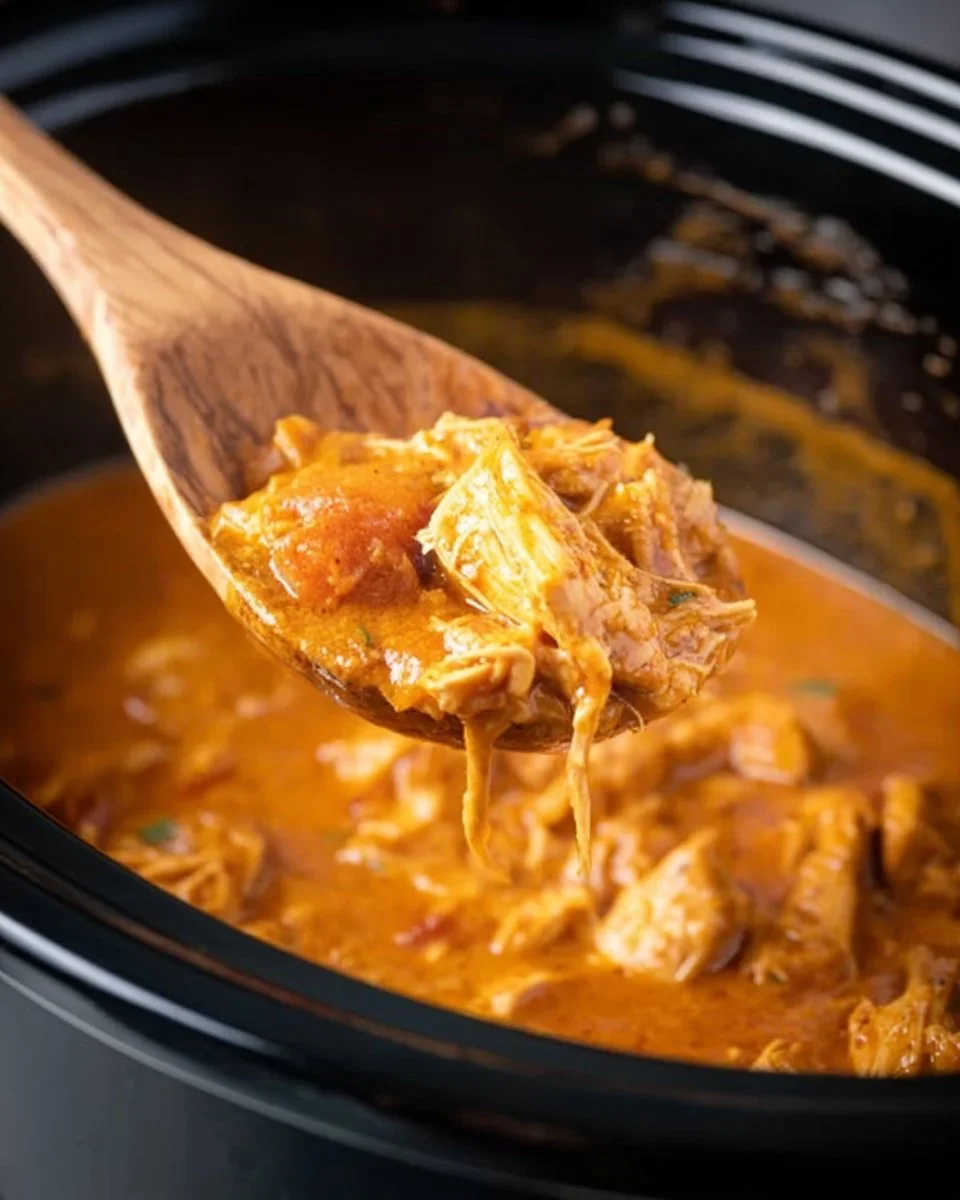 Delicious Crockpot Butter Chicken served with rice and garnished with cilantro
