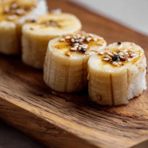 Delicious and easy banana sushi rolls with nut butter and sprinkles.