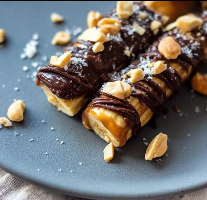 Easy Frozen Banana Snickers 1 Easy frozen banana Snickers dessert recipe with bananas, chocolate, and peanuts