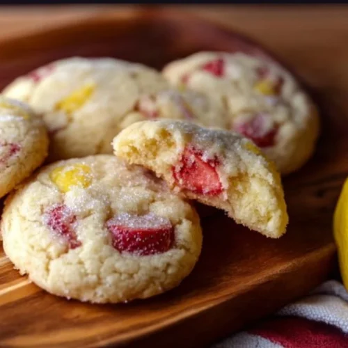 Delicious easy lemon strawberry cookies on a cooling rack