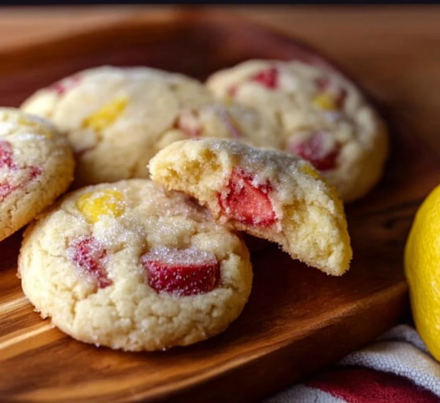 Delicious easy lemon strawberry cookies on a cooling rack
