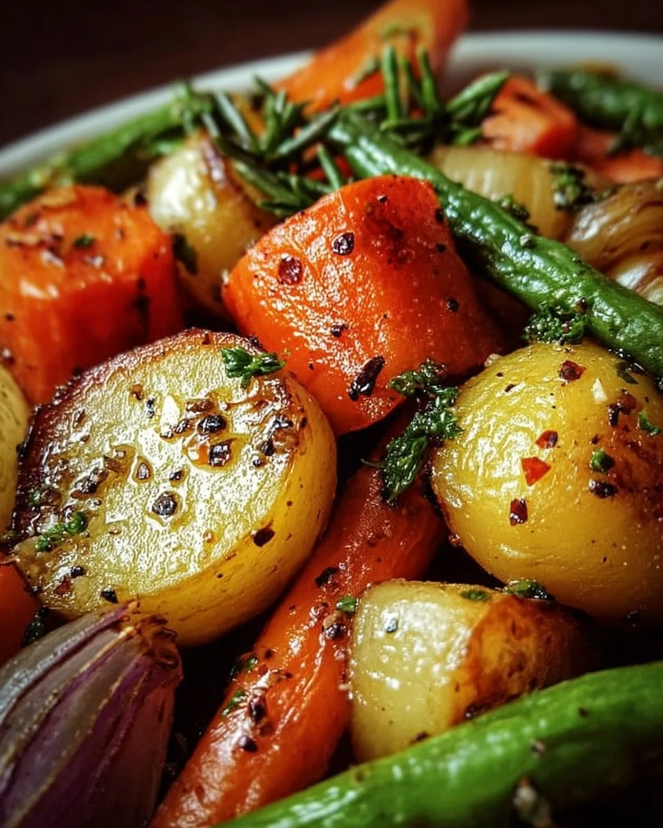Bowl of colorful, flavorful roasted vegetables ready to serve