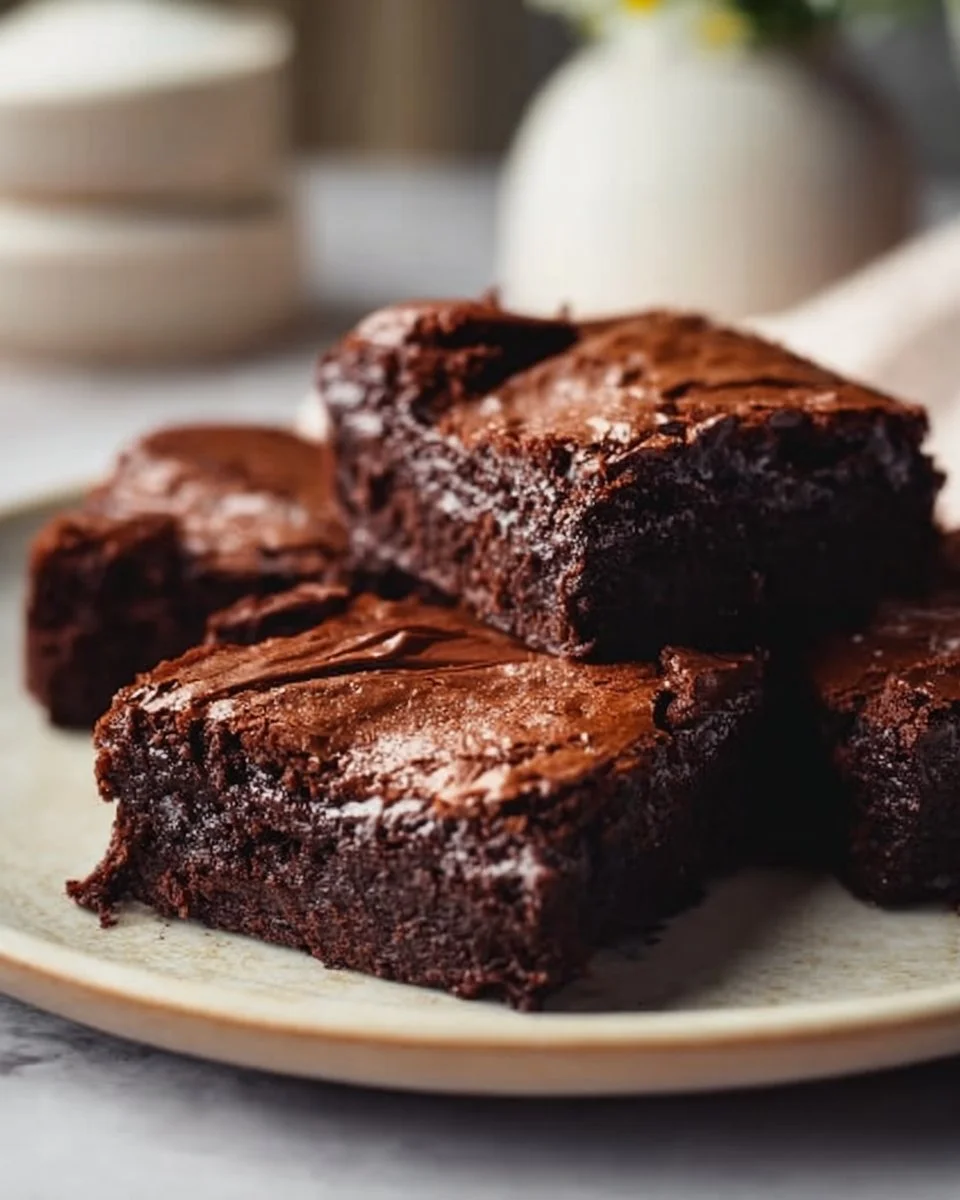 Delicious Flourless Greek Yogurt Brownies topped with chocolate drizzles.