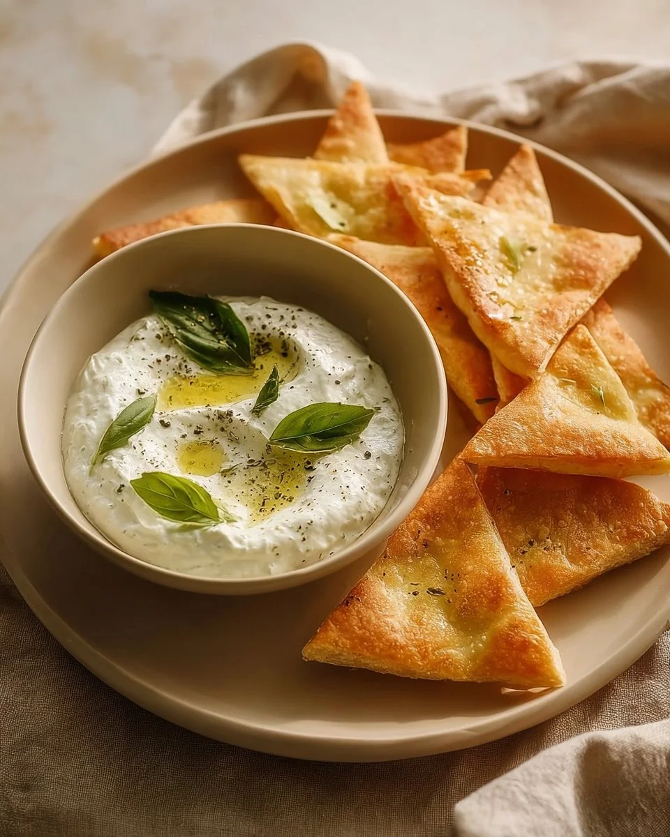 Delicious Garlic Cottage Cheese Dip served in a bowl with fresh herbs