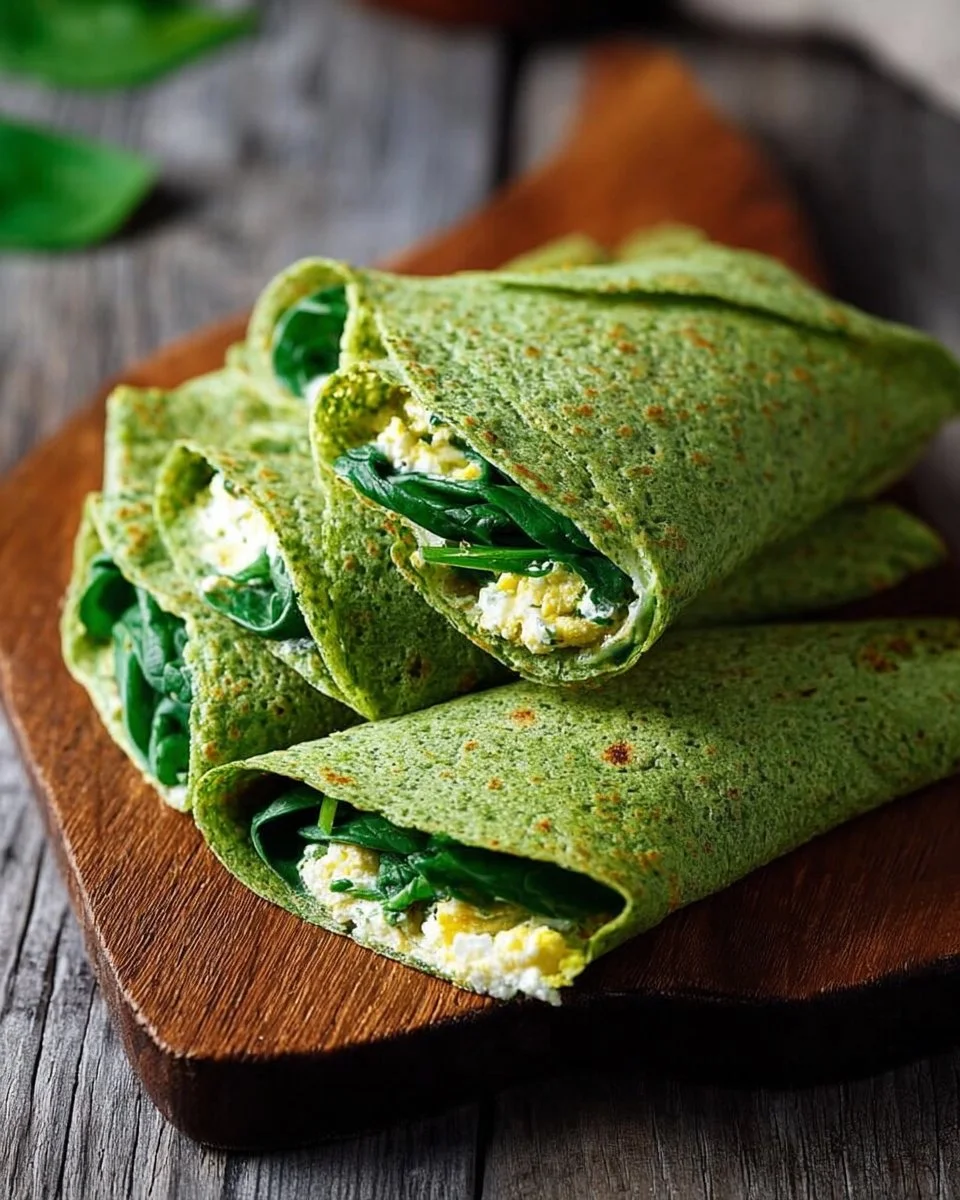 Gluten-Free Egg Cottage Cheese Spinach Wraps 1 Gluten-free egg cottage cheese spinach wraps served on a plate