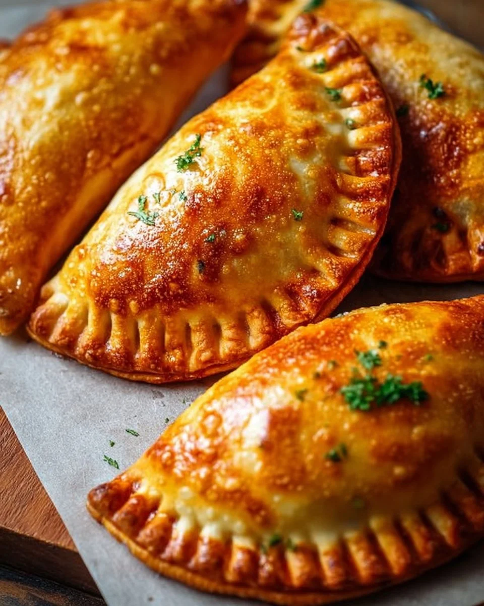 Golden baked ground turkey empanadas on a plate with garnish