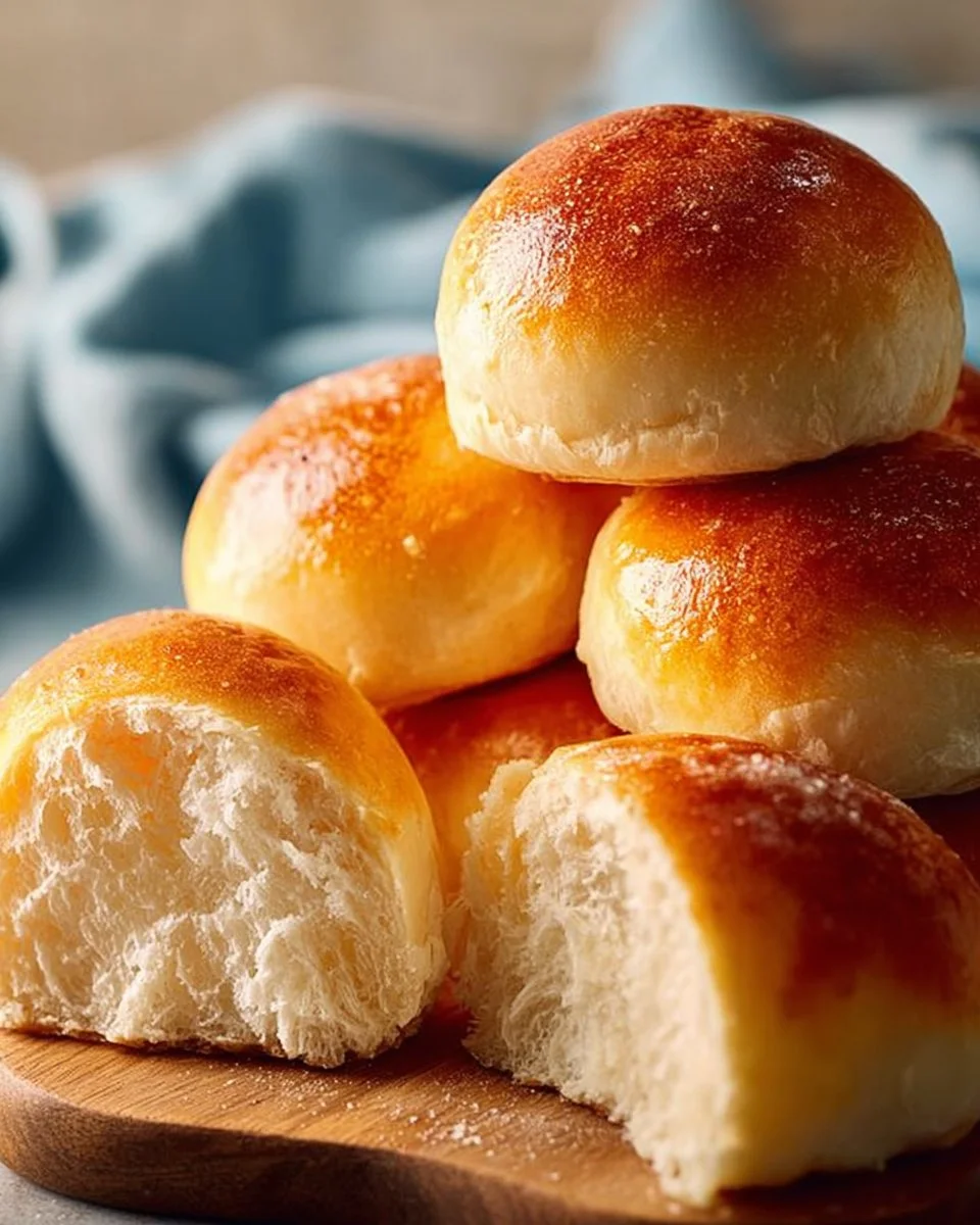 Golden Cottage Cheese Bread Rolls 1 Freshly baked golden cottage cheese bread rolls on a wooden table