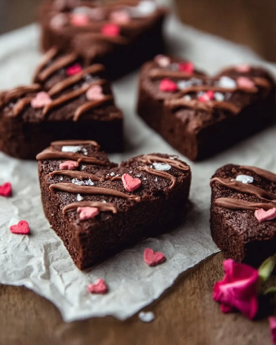 Heart-shaped brownies fresh out of the oven, perfect for dessert lovers.