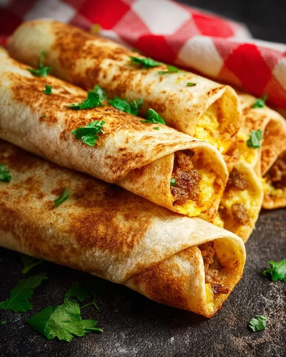Homemade ground turkey breakfast burritos on a plate with fresh ingredients