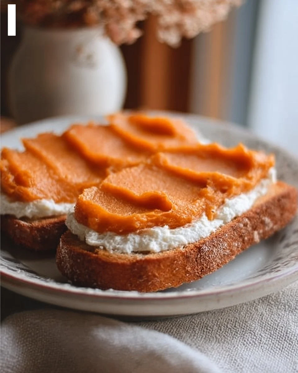 Homemade Persimmon Butter Ricotta Toast 1 Homemade persimmon butter ricotta toast served on a wooden plate
